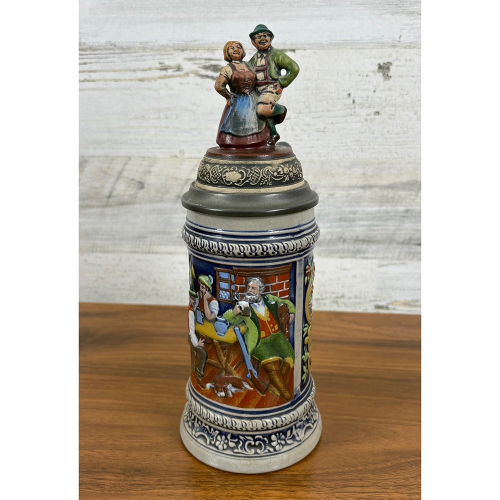Gerz‎ West Germany Lidded Musical Beer Stein with Pewter Lid 1950's  10"